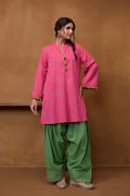 Pink Bandhani Printed Kurta & Green Farsi Salwar Co-ord Set